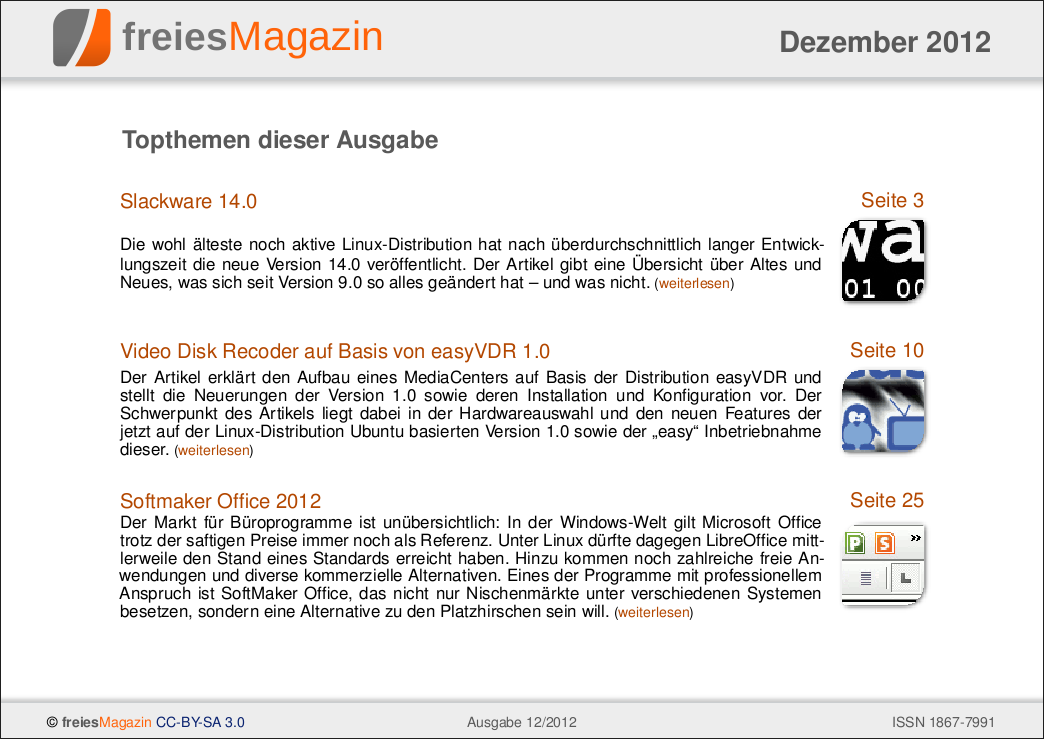 freiesMagazin 12/2012 Titelseite